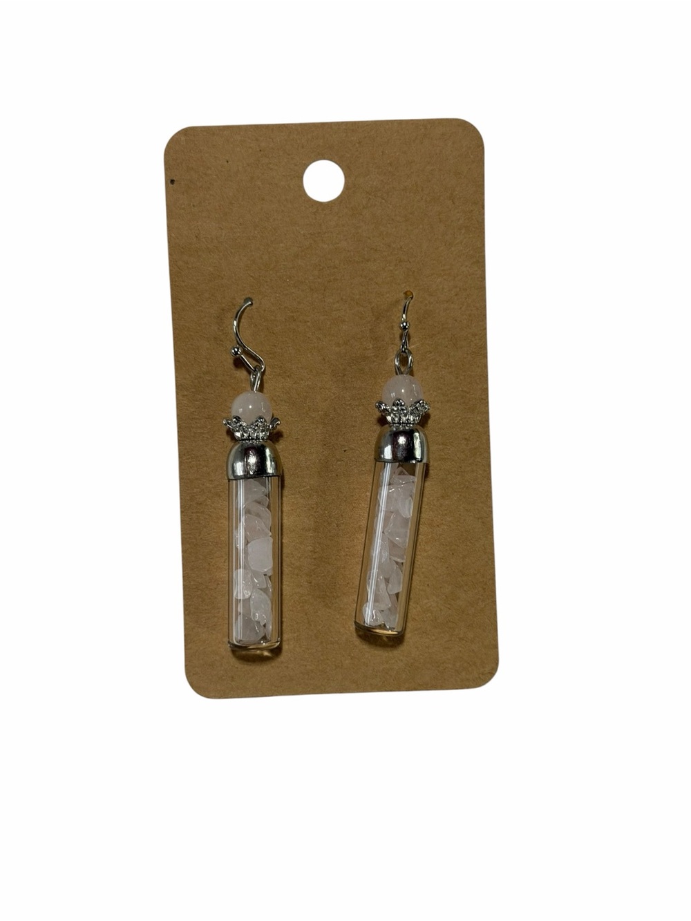 Silver Glass Vial Earrings with White Crystal Chips